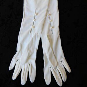 Long White Gloves 22 Inches (56 cm) with Elegant Pearl Buttons